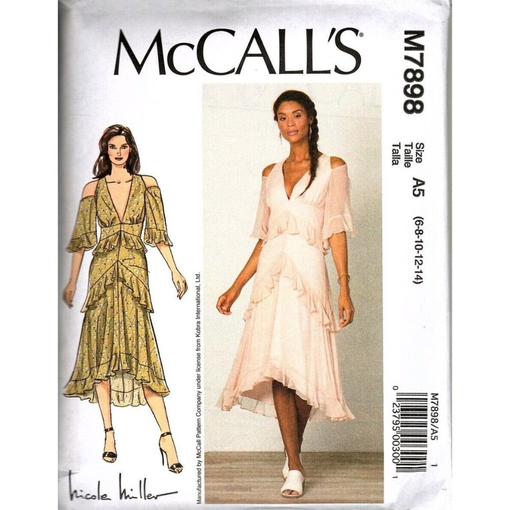 McCall's M7898 Misses 6 to 14 Nicole Miller Bare Shoulder Dress Sewing Pattern